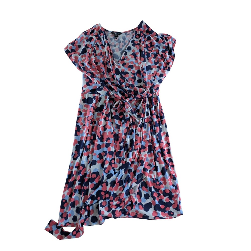 Maggy London Woman Pink Blue Abstract Print Faux Wrap Dress 18W Career Short Cap
